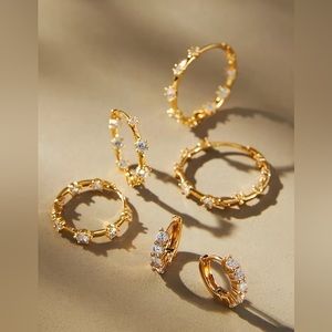 NWT Anthropologie Set of Three Floating Pavé Hoop Earrings